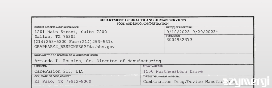 FDANews 483 CareFusion 213, LLC Sep 29 2023 top