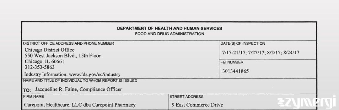 FDANews 483 Carepoint Healthcare LLC dba Carepoint Pharmacy Aug 24 2017 top