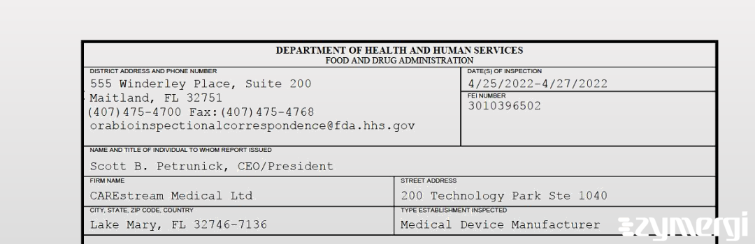 FDANews 483 CAREstream Medical Ltd Apr 27 2022 top