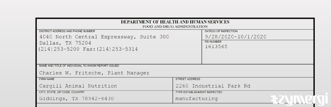 FDANews 483 Cargill Animal Nutrition Oct 1 2020 top
