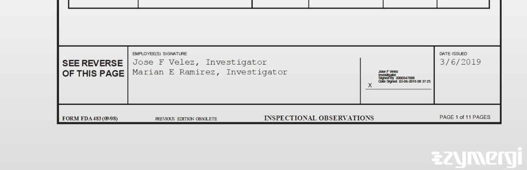 Marian E. Ramirez FDA Investigator Jose F. Velez FDA Investigator 