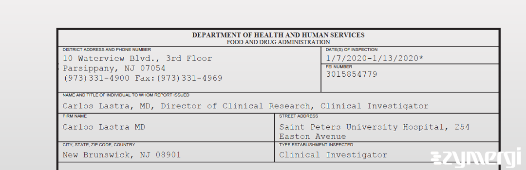 FDANews 483 Carlos Lastra MD Jan 13 2020 top