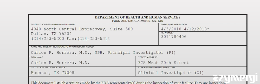 FDANews 483 Carlos R. Herrera, M.D. Apr 12 2018 top