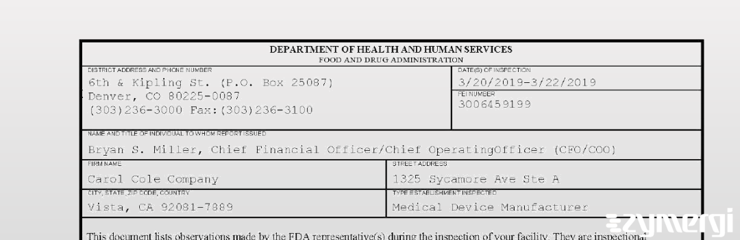 FDANews 483 Carol Cole Company, Inc. dba NuFACE Mar 22 2019 top