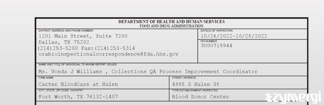 FDANews 483 Carter BloodCare at Hulen Oct 28 2022 top