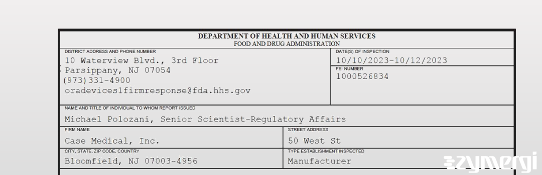 FDANews 483 Case Medical, Inc. Oct 12 2023 top