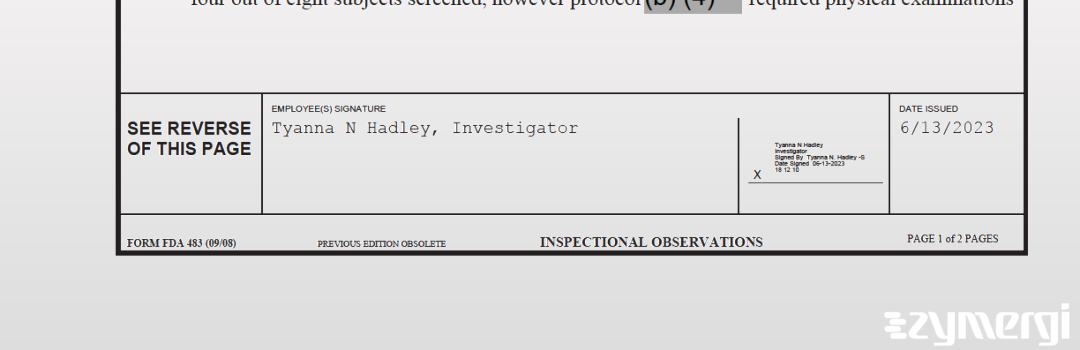 Tyanna N. Hadley FDA Investigator