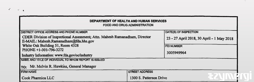 FDANews 483 Catalent Indiana, LLC May 1 2018 top