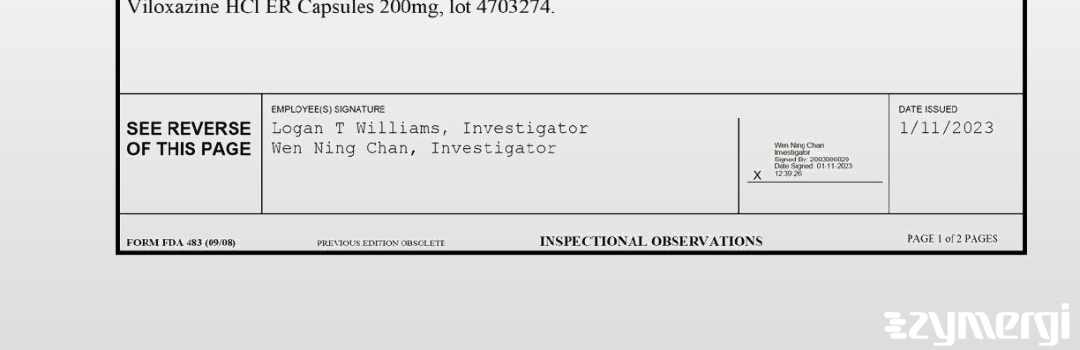 Logan T. Williams FDA Investigator Wen Ning Chan FDA Investigator