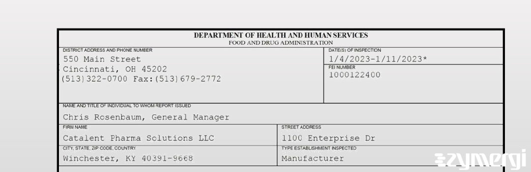 FDANews 483 Catalent Pharma Solutions LLC Jan 11 2023 top