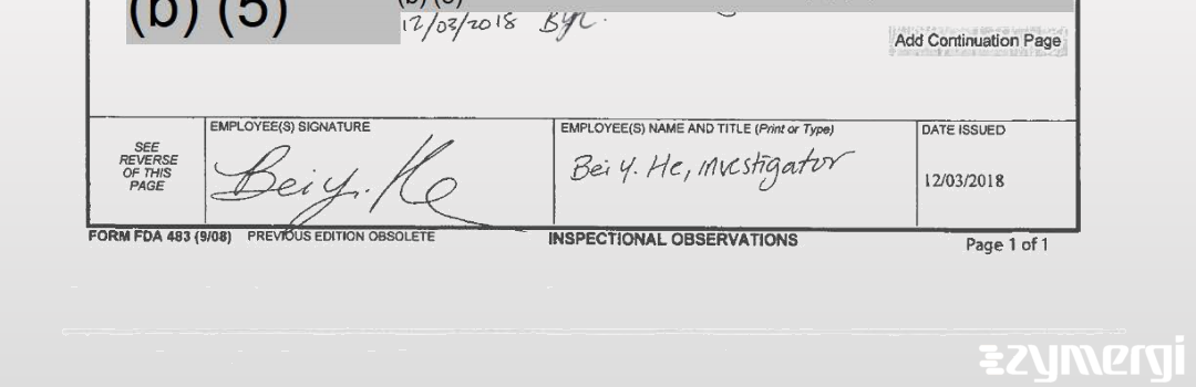 Bei Y. He FDA Investigator