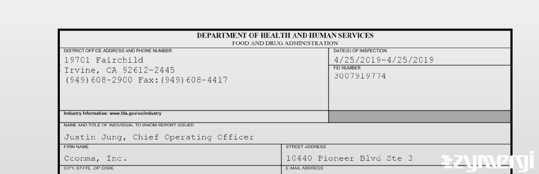 FDANews 483 Cconma, Inc. Apr 25 2019 top