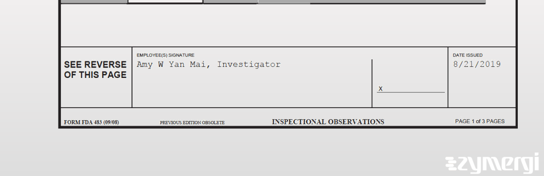 Amy W. Yan Mai FDA Investigator Yan Mai, Amy W FDA Investigator