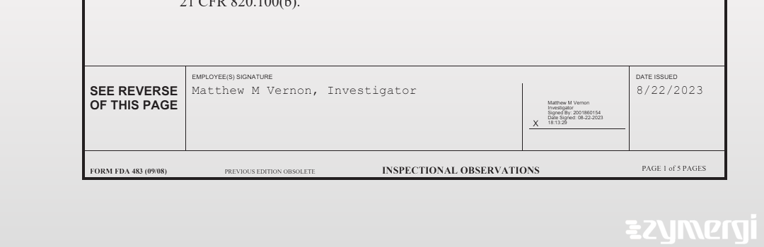 Matthew M. Vernon FDA Investigator 