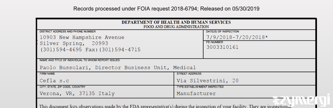 FDANews 483 Cefla s.c Jul 20 2018 top