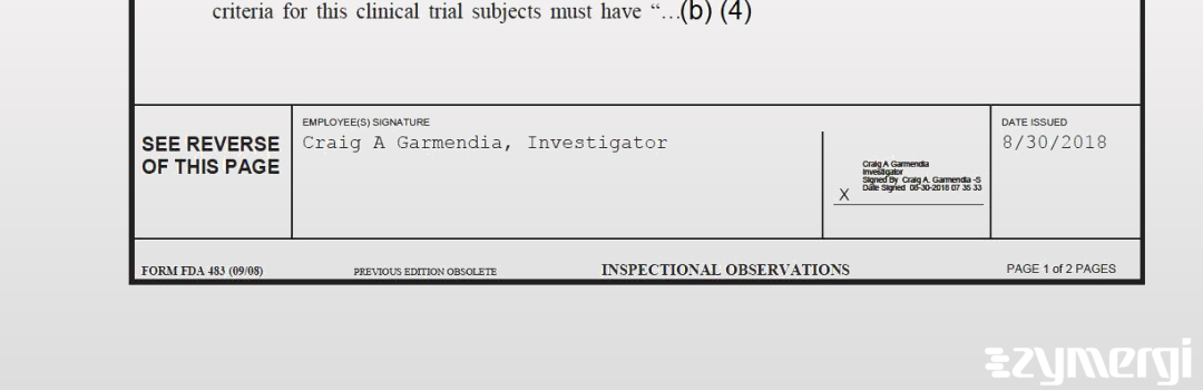 Craig A. Garmendia FDA Investigator 