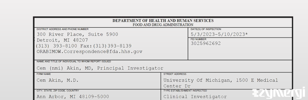 FDANews 483 Cem Akin, M.D. May 10 2023 top