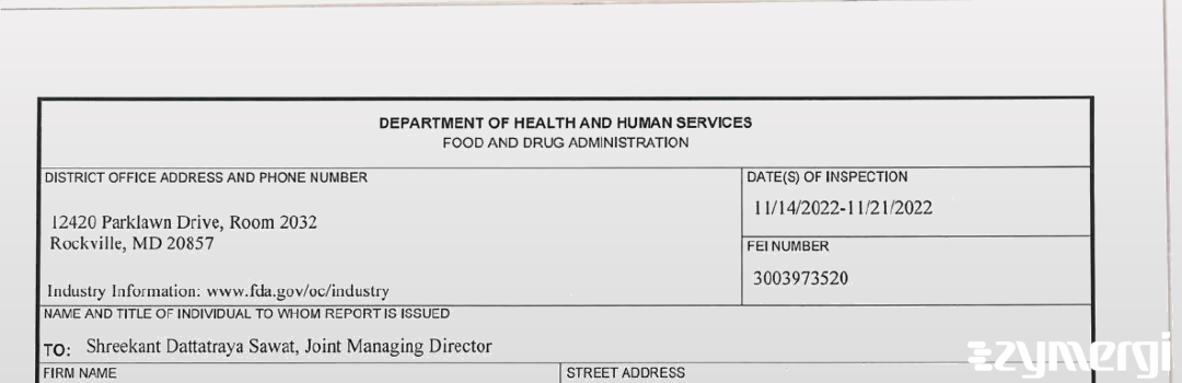 FDANews 483 Centaur Pharmaceuticals Private Ltd. Nov 21 2022 top