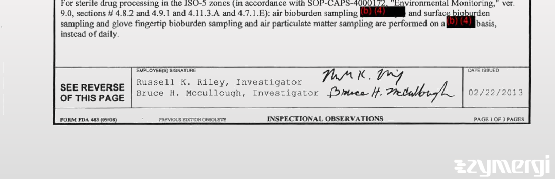 Russell K. Riley FDA Investigator Bruce H. McCullough FDA Investigator 