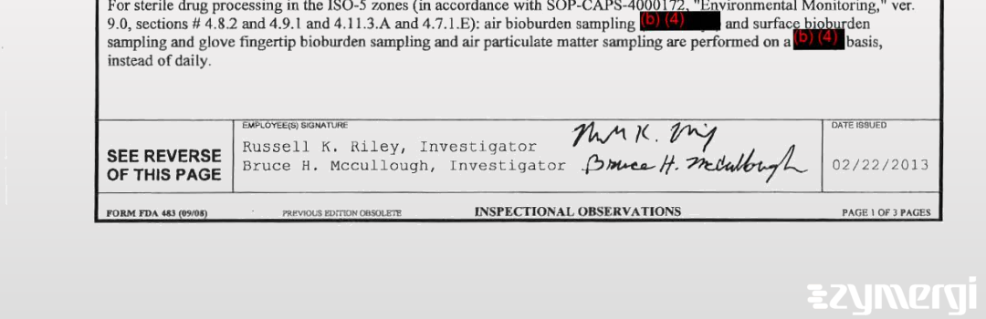 Russell K. Riley FDA Investigator Bruce H. McCullough FDA Investigator