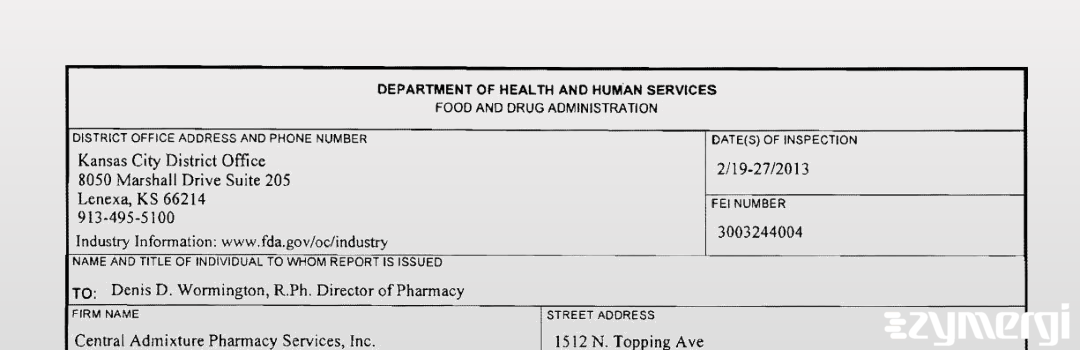 FDANews 483 Central Admixture Pharmacy Services Inc Feb 27 2013 top