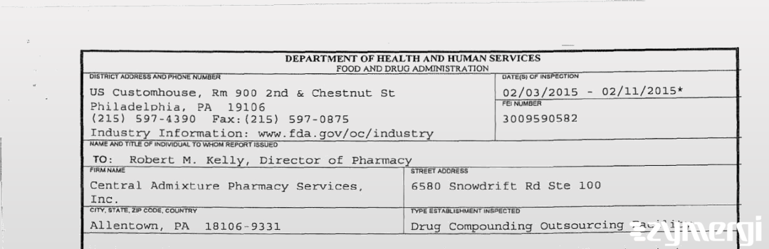 FDANews 483 Central Admixture Pharmacy Services Inc Feb 11 2015 top