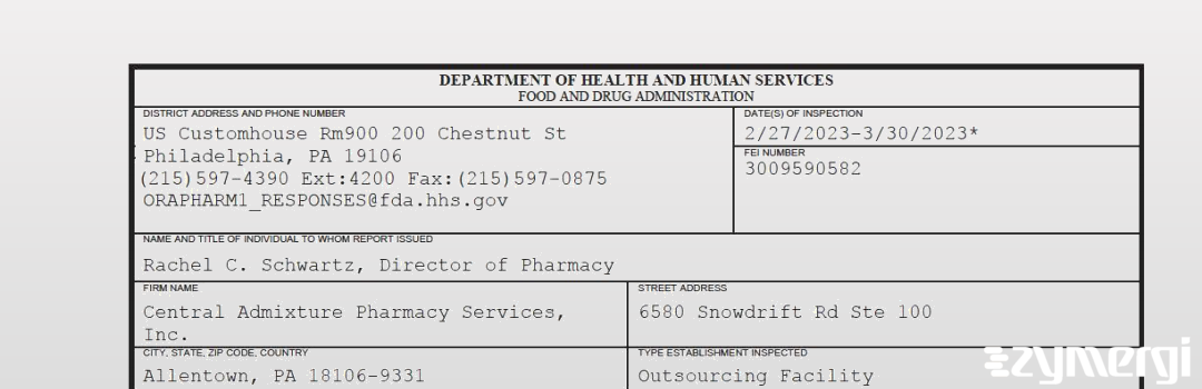 FDANews 483 Central Admixture Pharmacy Services Inc Mar 30 2023 top