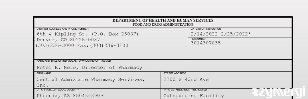 FDANews 483 Central Admixture Pharmacy Services Inc Feb 25 2022 top