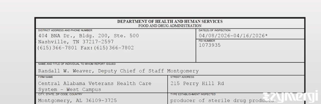 FDANews 483 Central Alabama Veterans Health Care System - West Campus Apr 16 2026 top