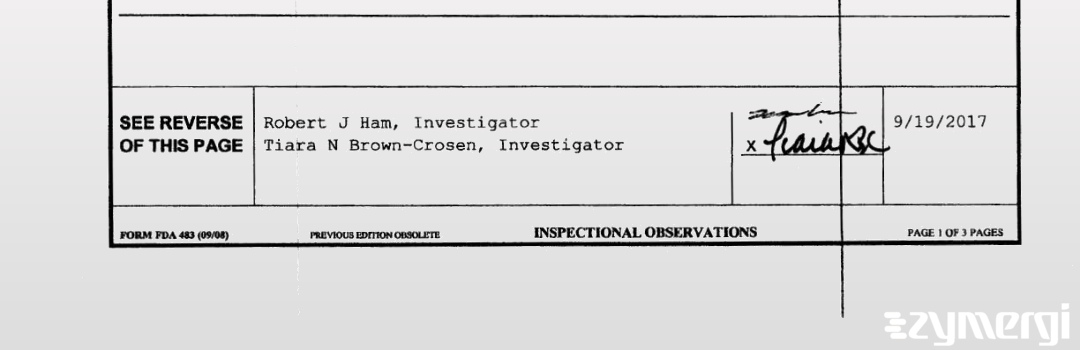 Robert J. Ham FDA Investigator Tiara N. Brown-Crosen FDA Investigator 