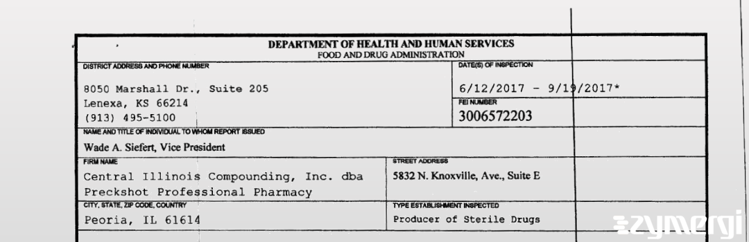 FDANews 483 Central Illinois Compounding, Inc. dba Preckshot Professiona Sep 19 2017 top