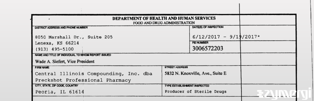 FDANews 483 Central Illinois Compounding, Inc. dba Preckshot Professiona Sep 19 2017 top