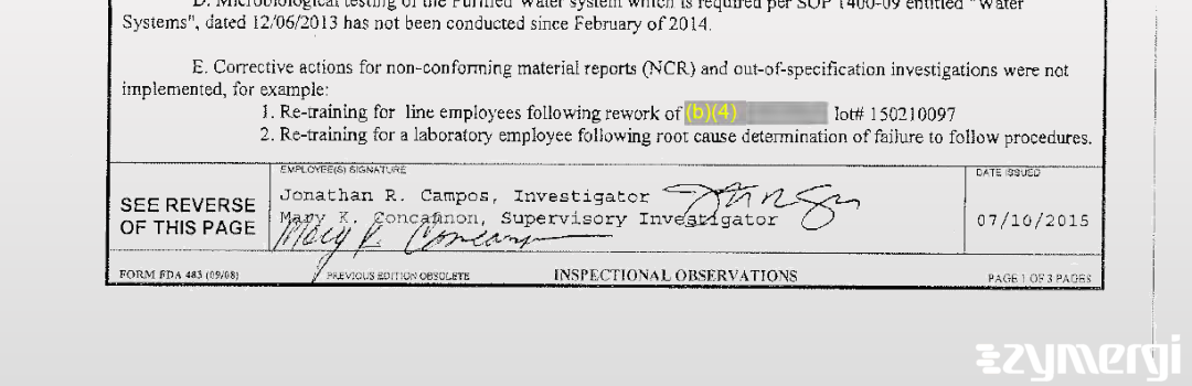Jonathan R. Campos FDA Investigator Mary K. Concannon FDA Investigator