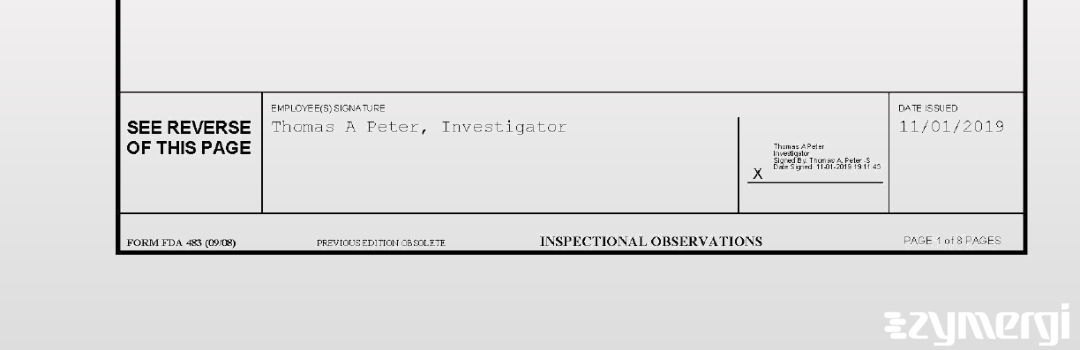 Thomas A. Peter FDA Investigator Medical Device Specialist 