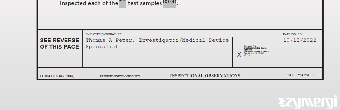 Thomas A. Peter FDA Investigator Medical Device Specialist 