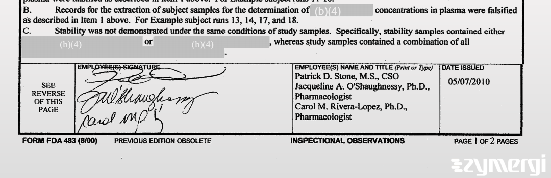 Patrick D. Stone FDA Investigator