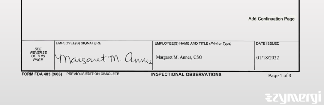 Margaret M. Annes FDA Investigator 