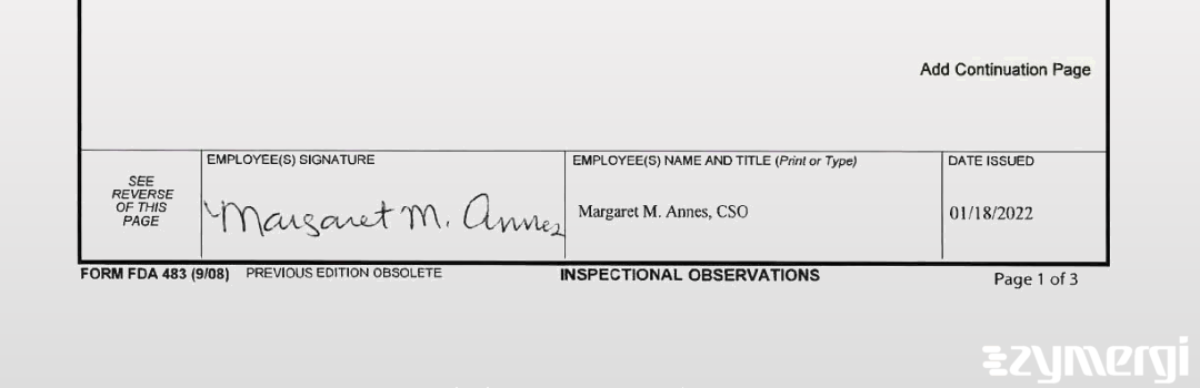 Margaret M. Annes FDA Investigator