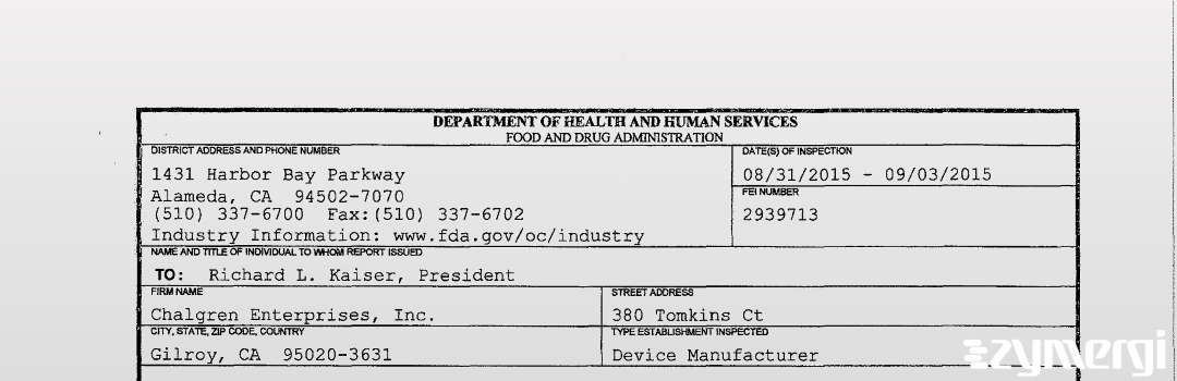 FDANews 483 Chalgren Enterprises, Inc. Sep 3 2015 top