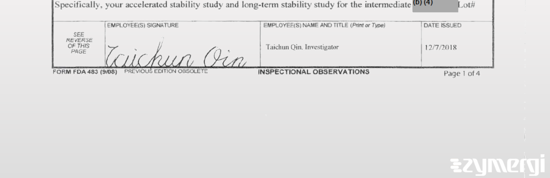 Taichun Qin FDA Investigator