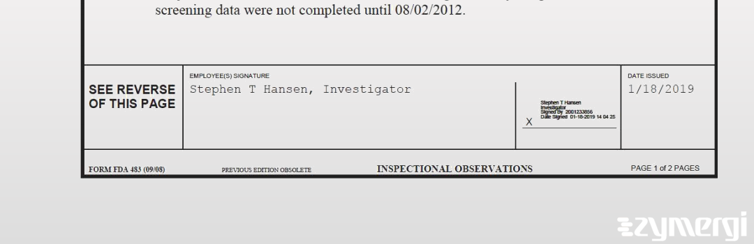 Stephen T. Hansen FDA Investigator
