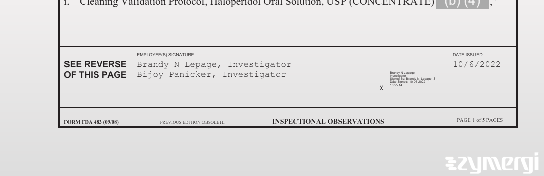 Brandy N. Lepage FDA Investigator Bijoy Panicker FDA Investigator