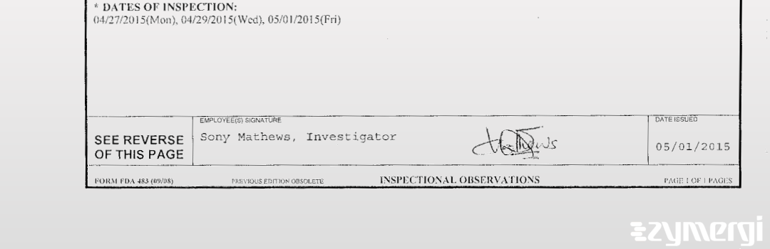 Sony Mathews FDA Investigator 