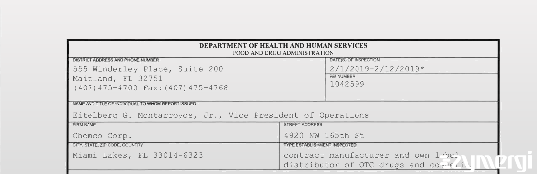 FDANews 483 Chemco Corp. Feb 12 2019 top