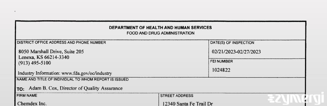 FDANews 483 Chemdex Inc Feb 27 2023 top