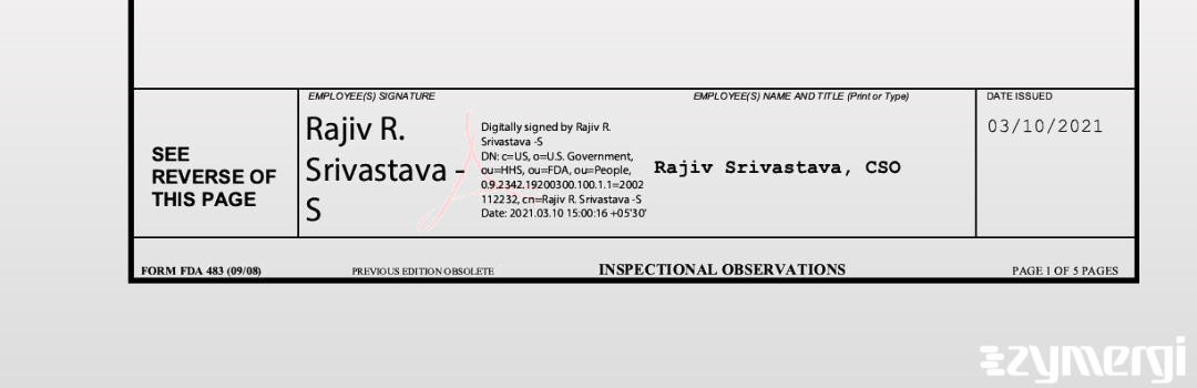 Rajiv R. Srivastava FDA Investigator 