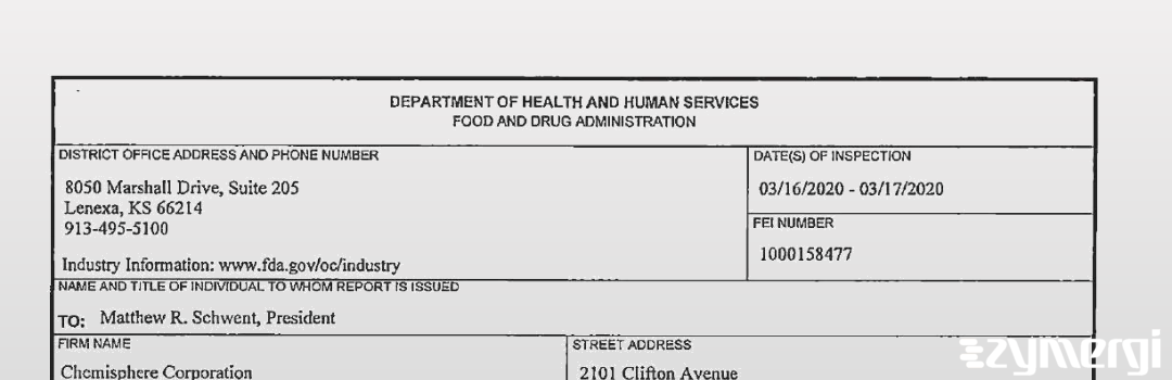 FDANews 483 Chemisphere Corp Mar 17 2020 top