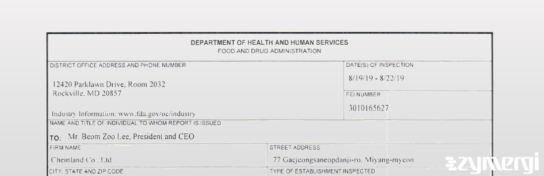 FDANews 483 Chemland Co., Ltd. Aug 22 2019 top