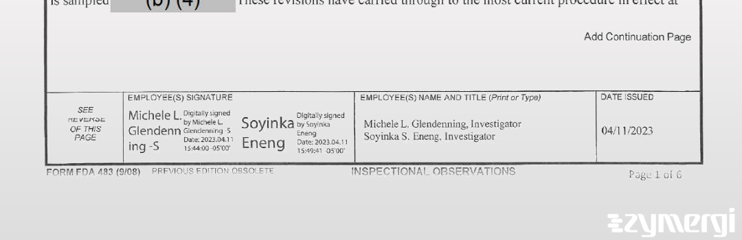 Michele L. Glendenning FDA Investigator Soyinka S. Eneng FDA Investigator