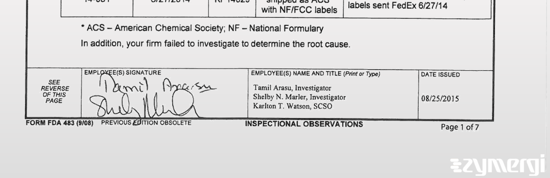 Tamil Arasu FDA Investigator Shelby N. Marler FDA Investigator 